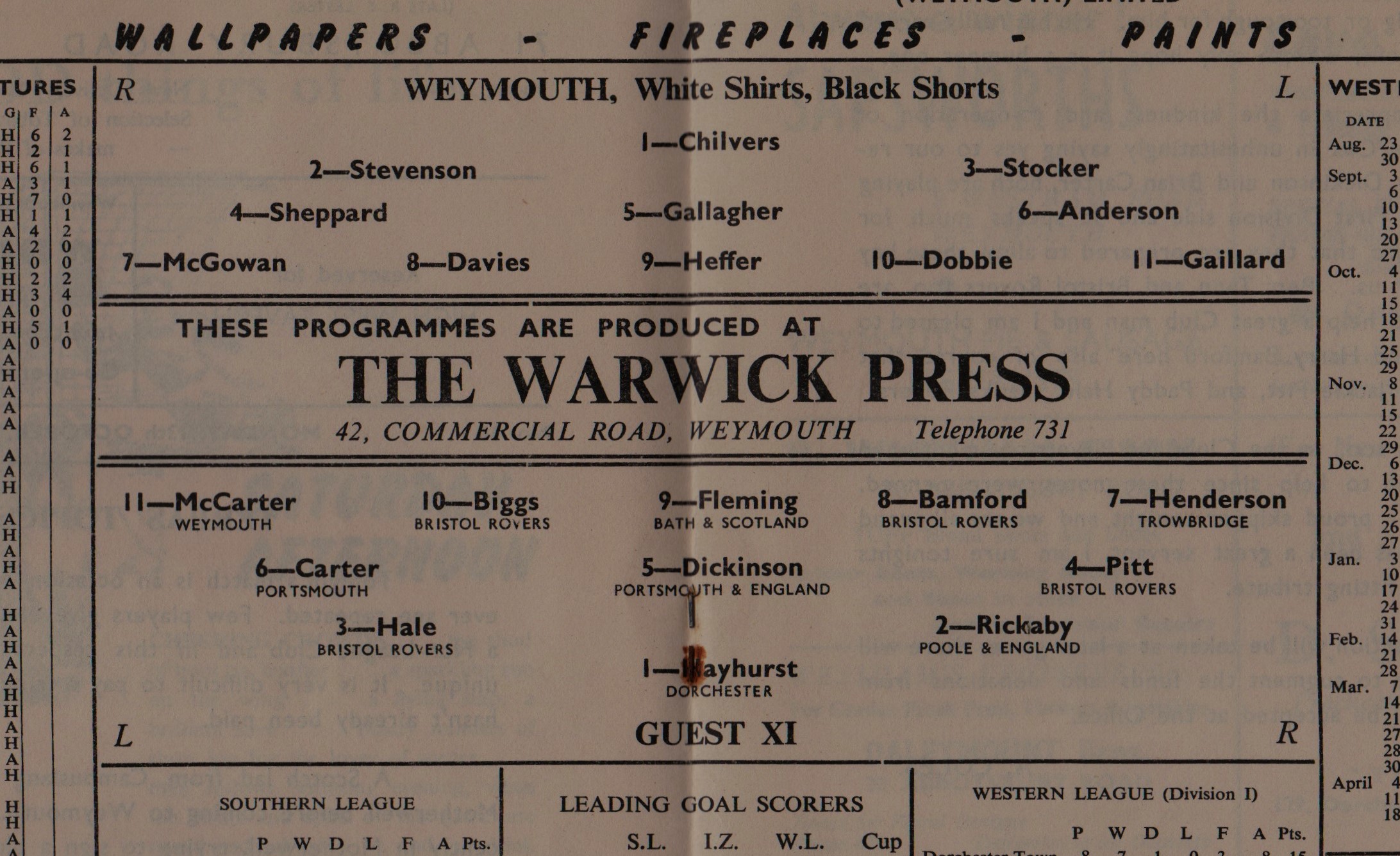 1958/59 WEYMOUTH v GUEST XI BRISTOL ROVERS, PORTSMOUTH ETC. - Image 2 of 2