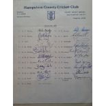 CRICKET 1980 HAMPSHIRE OFFICIAL AUTOGRAPH SHEET