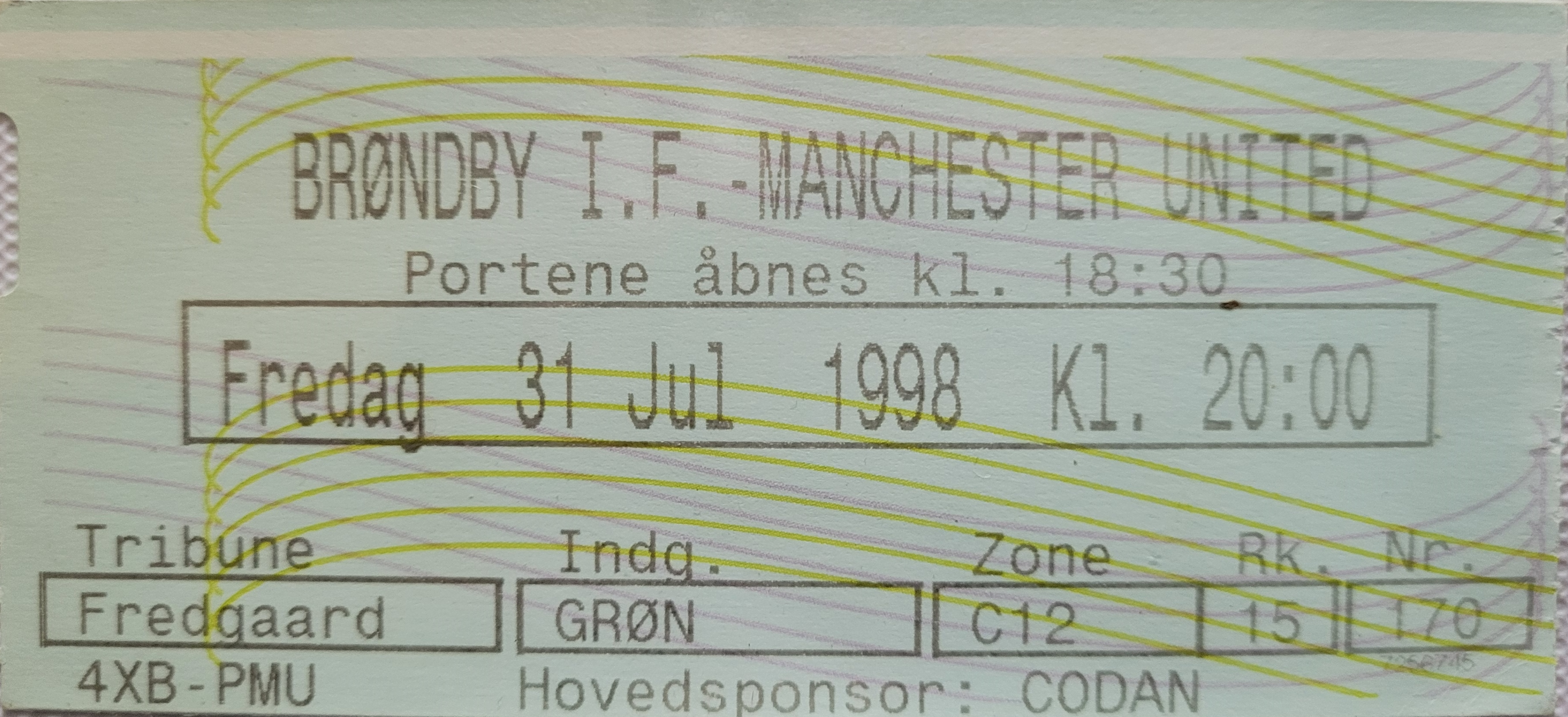 1998-99 BRONDBY IF V MANCHESTER UNITED FRIENDLY TICKET