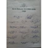 CRICKET AUSTRALIA 1985 ENGLAND TOUR OFFICIAL AUTOGRAPH SHEET