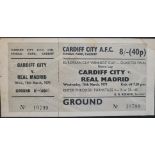 1970-71 CARDIFF CITY V REAL MADRID ECWC QUATER FINAL UNUSED TICKET