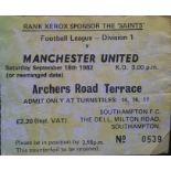 1982-83 SOUTHAMPTON V MANCHESTER UNITED TICKET