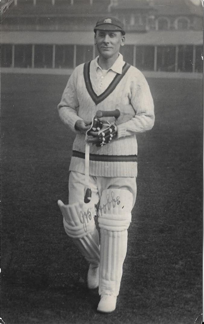 CRICKET - SURREY & ENGLAND JACK HOBBS AUTOGRAPHED POSTCARD