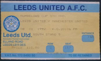 1991-92 LEEDS UNITED V MANCHESTER UNITED LEAGUE CUP 5TH ROUND TICKET