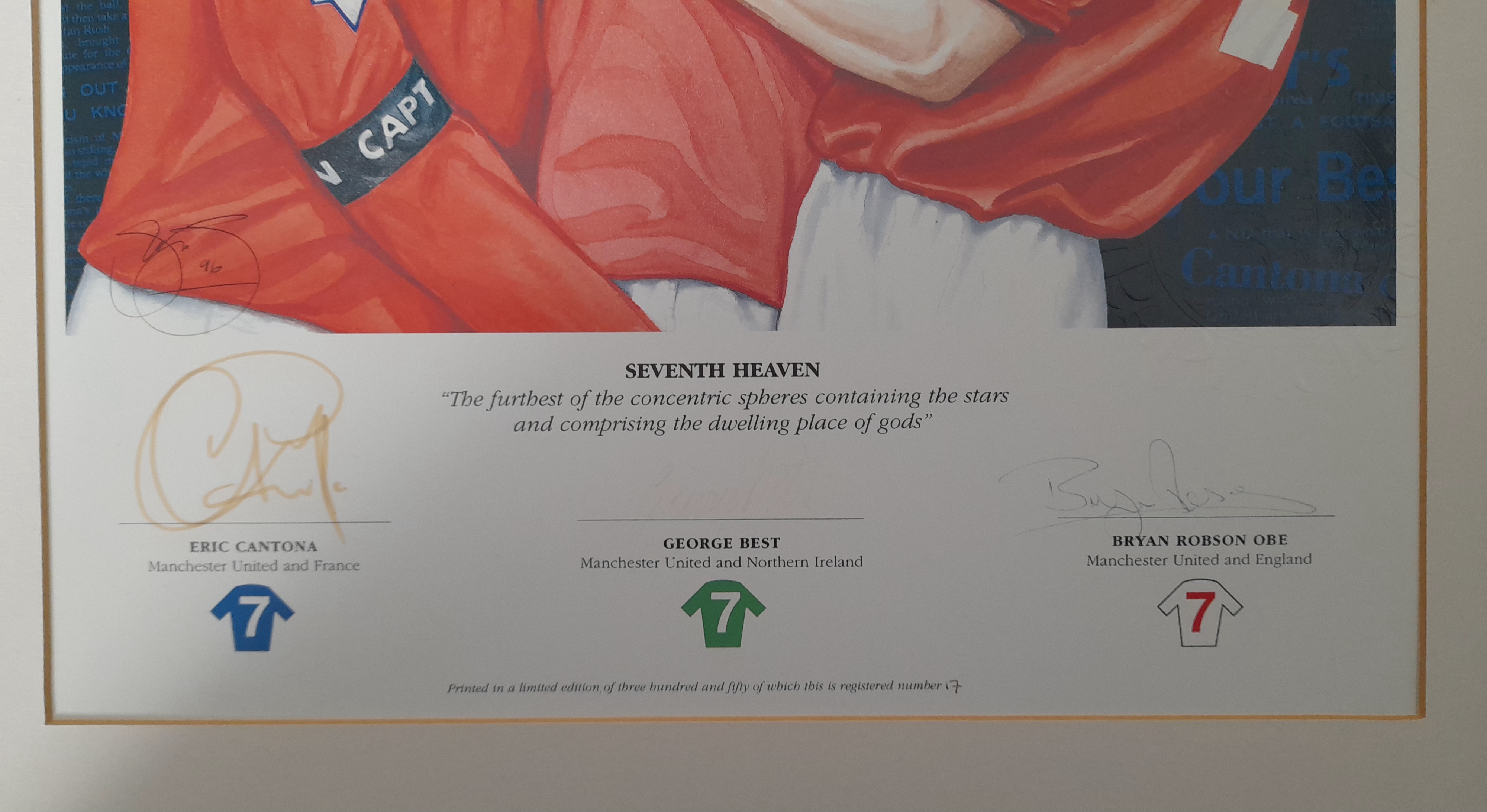 MANCHESTER UNITED SEVENTH HEAVEN LITHOGRAPH SIGNED BY ERIC CANTONA, GEORGE BEST & BRYAN ROBSON - Image 3 of 5