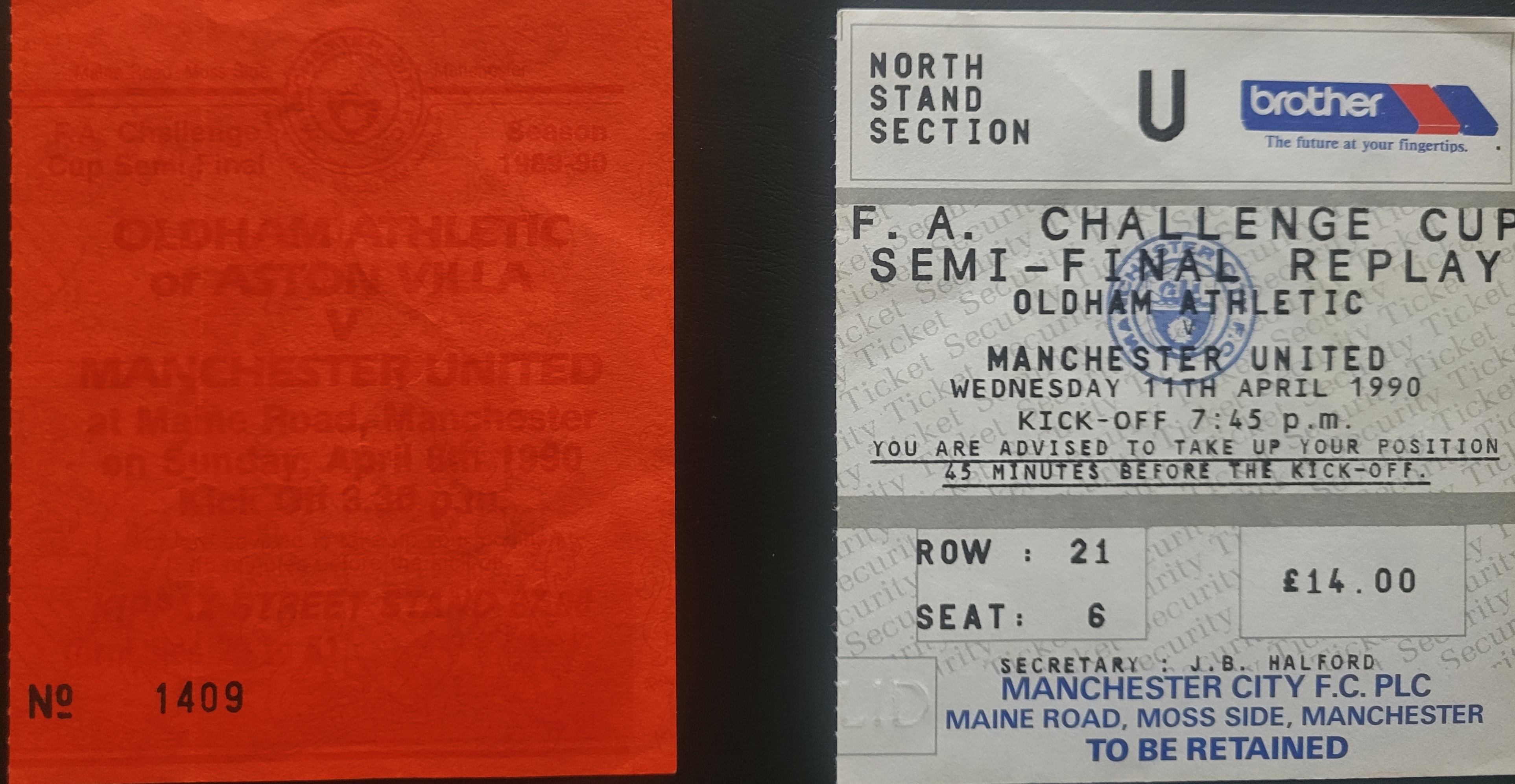 1989-90 FA CUP SEMI-FINAL MANCHESTER UNITED V OLDHAM ATHLETIC & REPLAY TICKET'S
