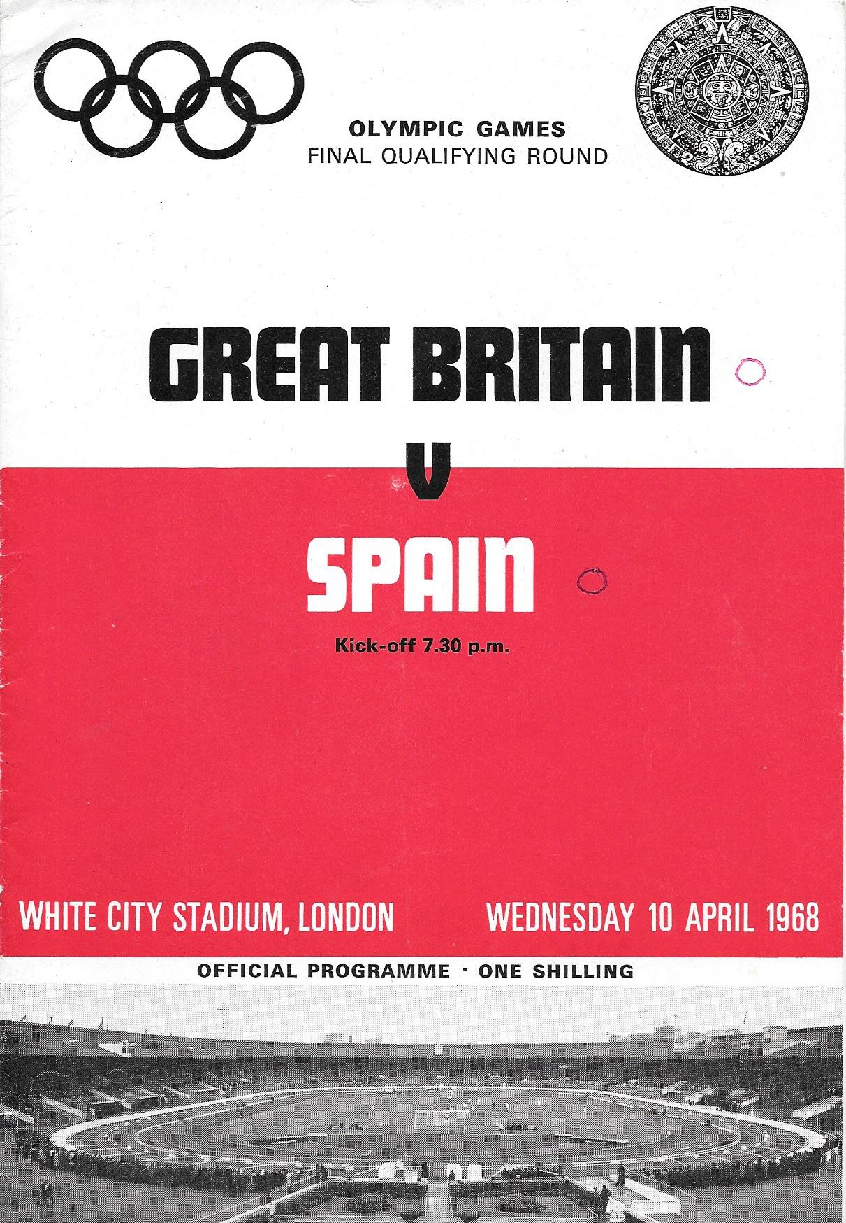 1968 GREAT BRITAIN V SPAIN OLYMPIC GAMES FOOTBALL QUALIFIER AT WHITE CITY