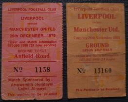 LIVERPOOL V MANCHESTER UNITED TICKETS 1979-80 & 1985-86