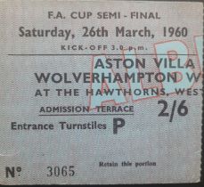 1959-60 FA CUP S/F ASTON VILLA V WOLVERHAMPTON WANDERERS TICKET