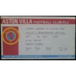 1985-86 ASTON VILLA V MANCHESTER UNITED TICKET