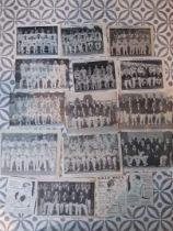 CRICKET ORIGINAL 1940'S & 50'S PAPER CUTTINGS 13 TEAMS & 3 CARICATURES