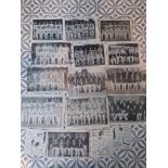 CRICKET ORIGINAL 1940'S & 50'S PAPER CUTTINGS 13 TEAMS & 3 CARICATURES