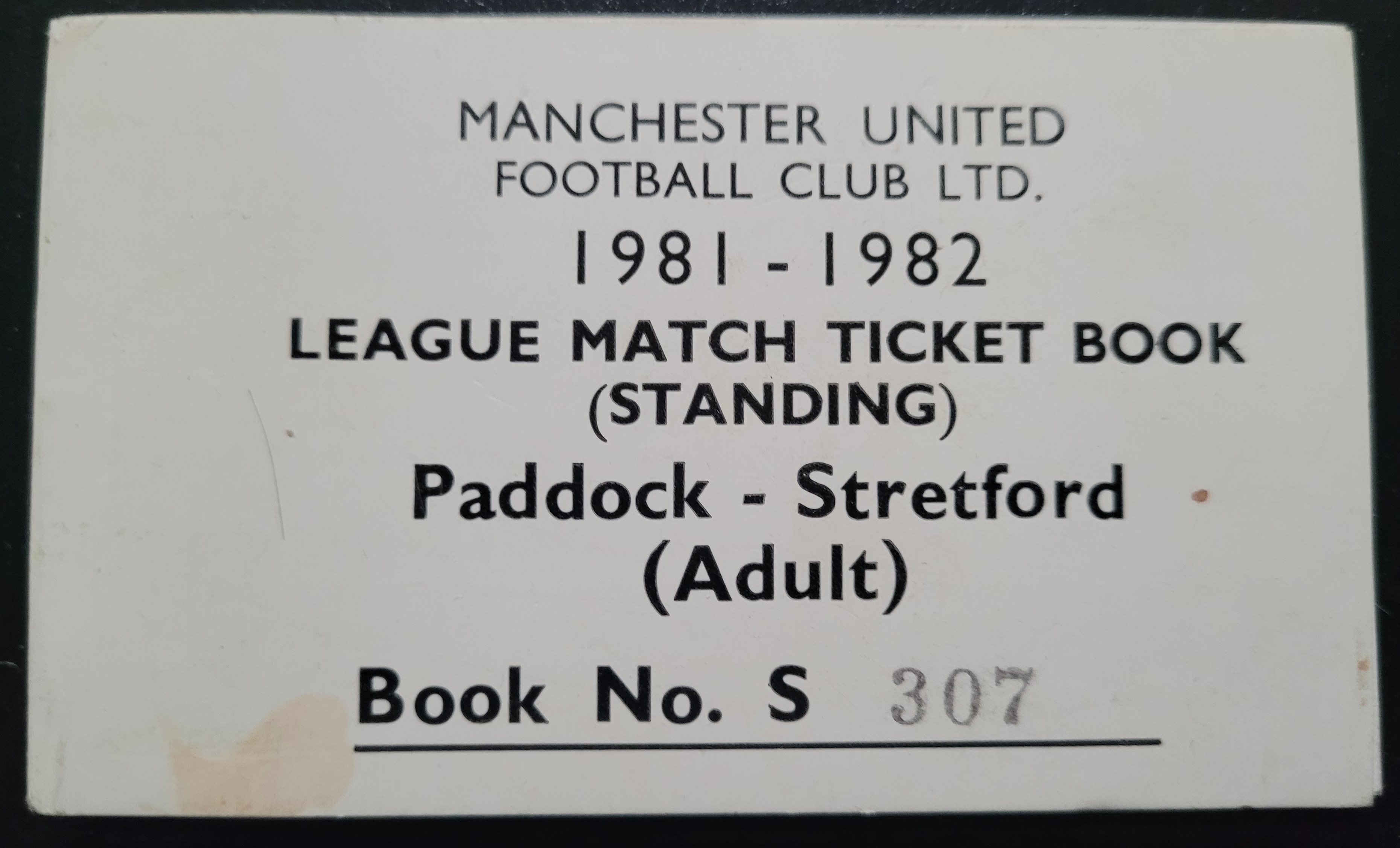 MANCHESTER UNITED 1981-82 SEASON TICKET