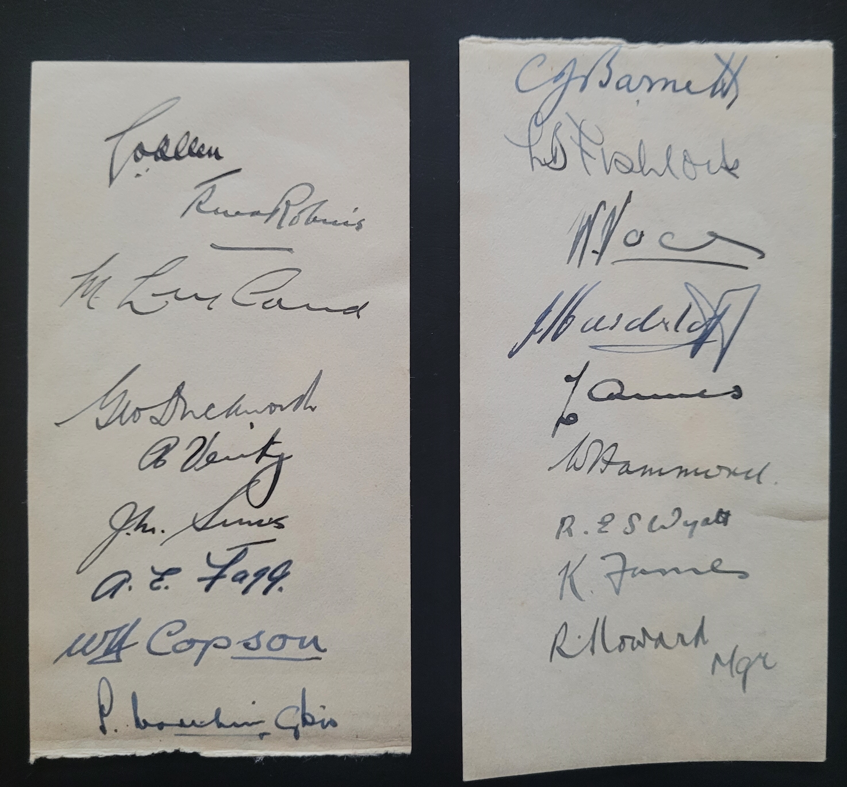 CRICKET 1936-37 AUTOGRAPH PAGES OF THE M C C ( ENGLAND ) TEAM THAT TOURED AUSTRALIA