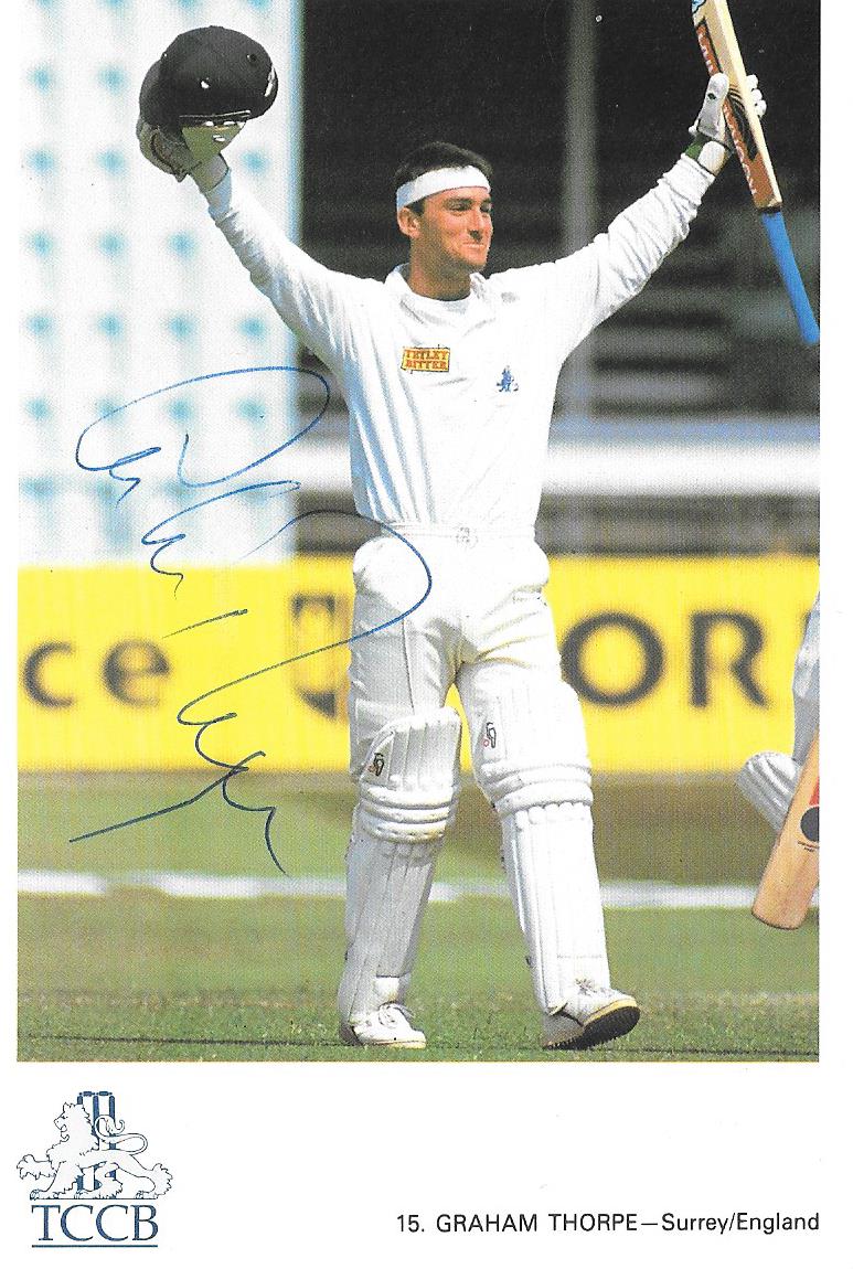 CRICKET GRAHAM THORPE SURREY & ENGLAND AUTOGRAPHED TCCB PHOTO CARD