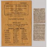 1946/47 WOLVERHAMPTON WANDERERS V SUNDERLAND INCLUDES PRESS REPORT