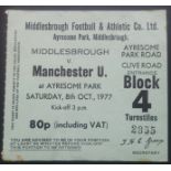 1977-78 MIDDLESBROUGH V MANCHESTER UNITED TICKET