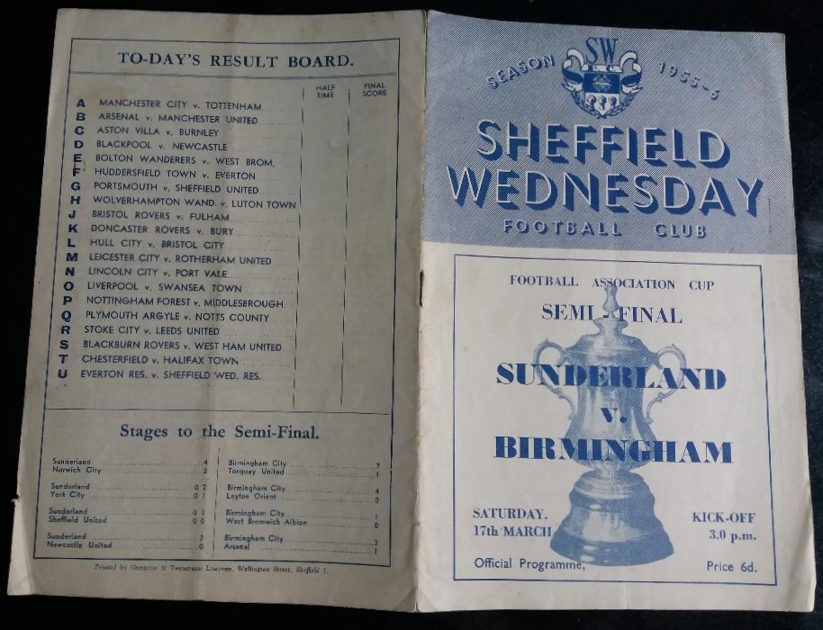 1956 FA CUP S/F BIRMINGHAM CITY V SUNDERLAND AT SHEFFIELD WEDNESDAY