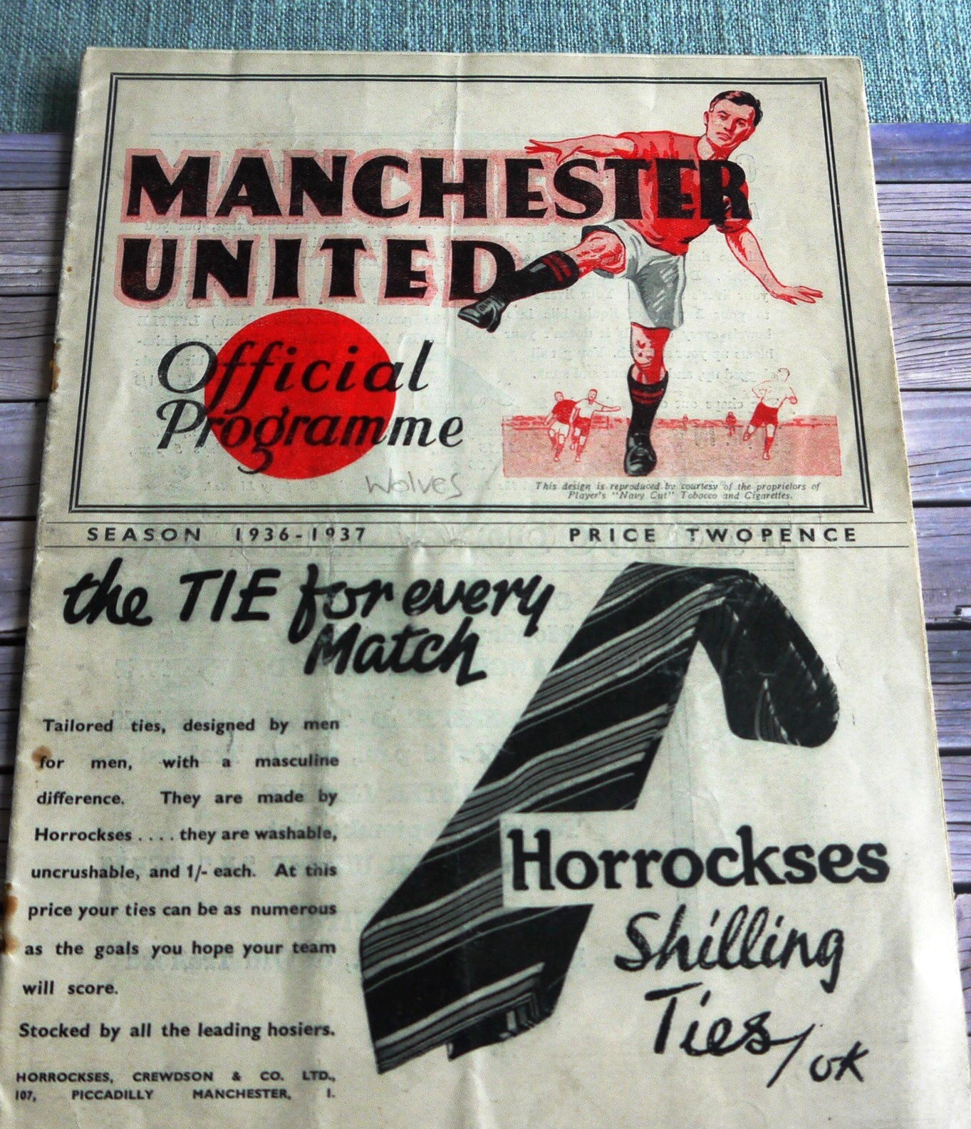 1936-37 MANCHESTER UNITED V WOLVERHAMPTON WANDERERS