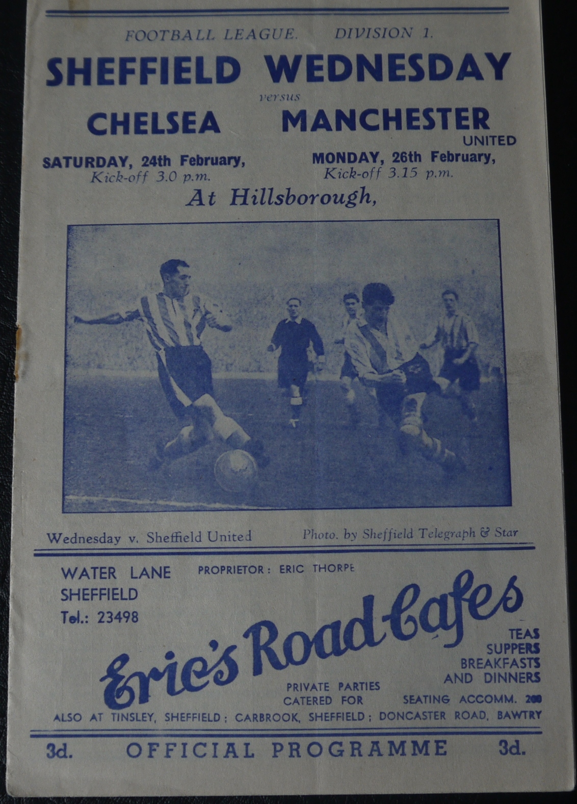 1950-51 SHEFFIELD WEDNESDAY V MANCHESTER UNITED & CHELSEA