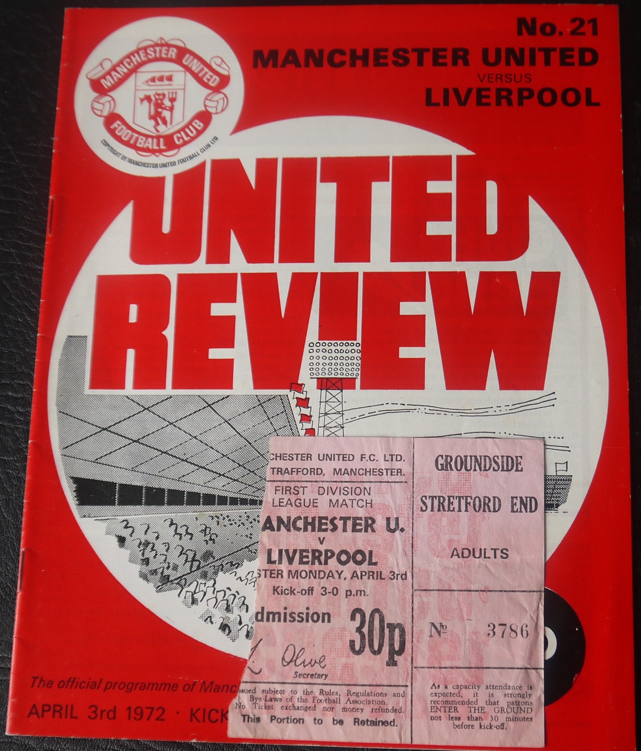 1971-72 MANCHESTER UNITED V LIVERPOOL PROGRAMME & TICKET