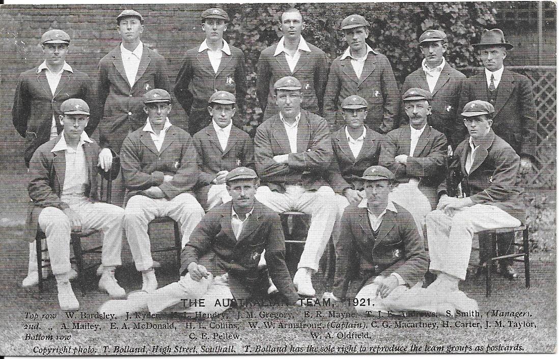 CRICKET ORIGINAL 1921 POSTCARD OF THE AUSTRALIA TEAM