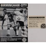 1996/97 BIRMINGHAM CITY RESERVES V MANCHESTER UNITED RESERVES PROGRAMME & TICKET