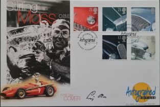 MOTOR RACING STIRLING MOSS AUTOGRAPHED FIRST DAY POSTAL COVER