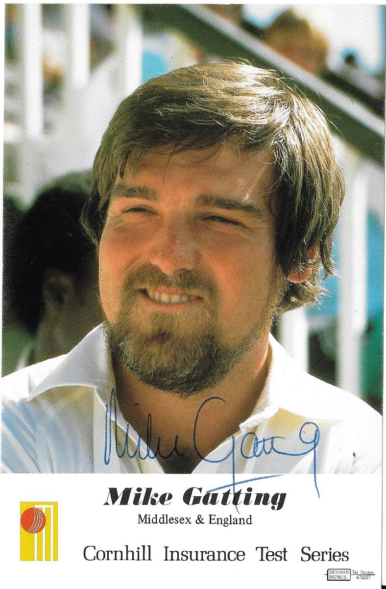 CRICKET MIKE GATTING MIDDLESEX & ENGLAND AUTOGRAPHED CORNHILL PHOTO CARD