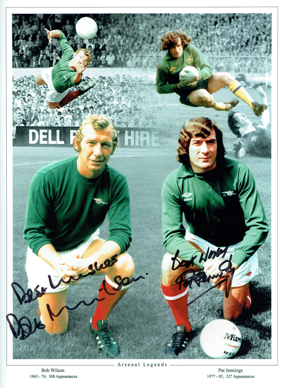 ARSENAL BOB WILSON & PAT JENNINGS AUTOGRAPHED MONTAGE