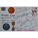 ENGLAND 1966 WORLD CUP RARE REMBRANDT POSTAL COVER AUTOGRAPHED BY 10 OF THE ENGLAND SQUAD