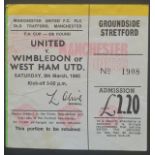 1984-85 MANCHESTER UNITED V WEST HAM FA CUP 6TH ROUND TICKET