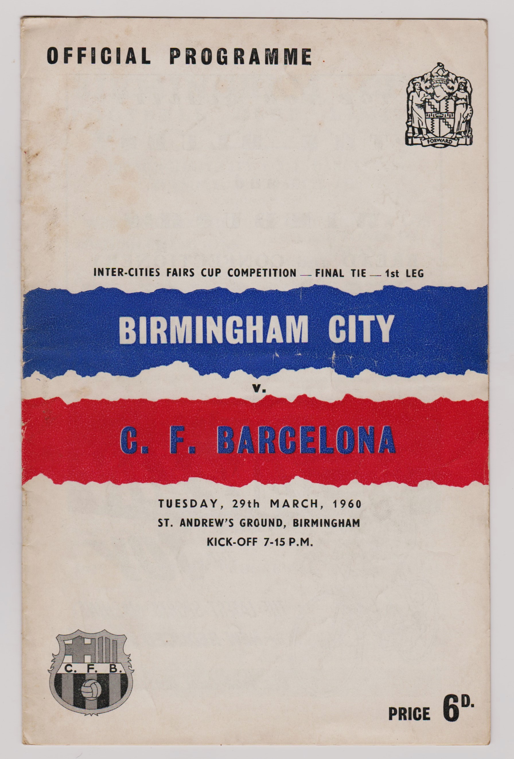 1959/60 ICFC FINAL BIRMINGHAM CITY V C.F. BARCELONA