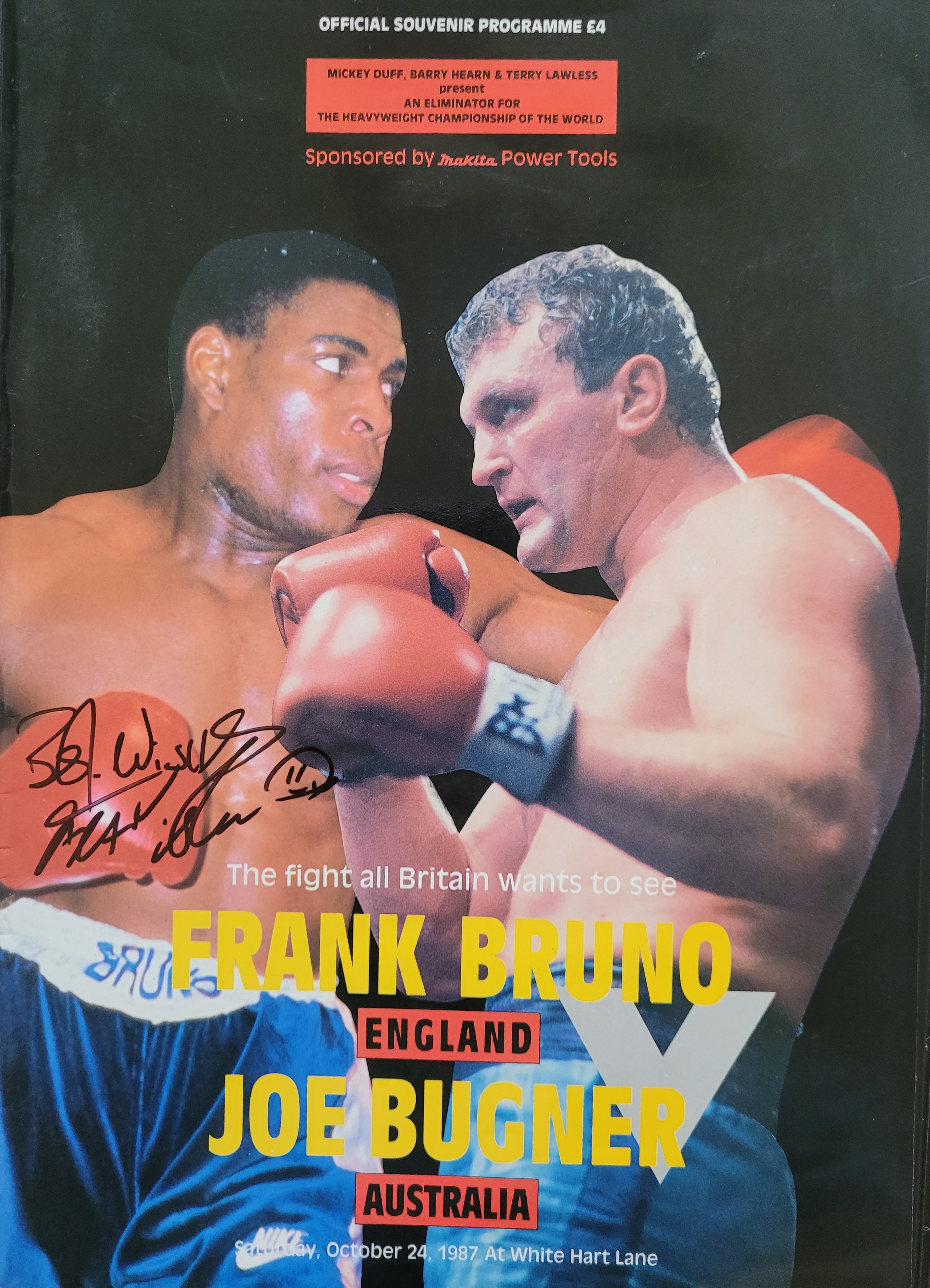 1987 FRANK BRUNO V JOE BUGNER AUTOGRAPHED BOXING PROGRAMME