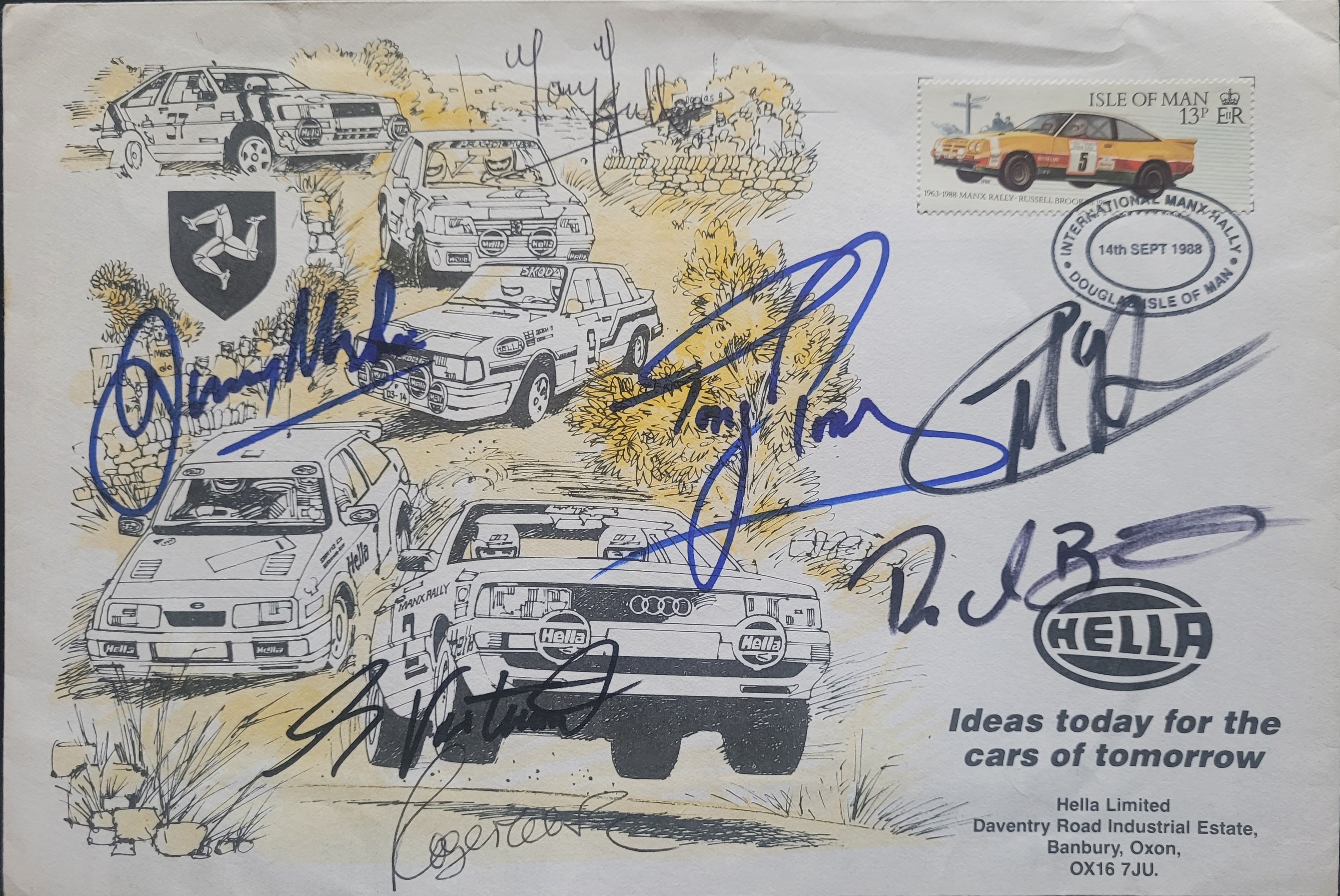 RALLY CAR RACING POSTAL COVER AUTOGRAPHED BY 7
