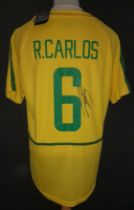 BRAZIL 2002 WORLD CUP WINNERS REPLICA SHIRT AUTOGRAPHED BY ROBERTO CARLOS
