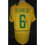 BRAZIL 2002 WORLD CUP WINNERS REPLICA SHIRT AUTOGRAPHED BY ROBERTO CARLOS