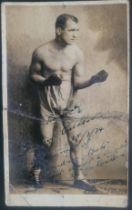 BOXING JOHNNY CUTHBERT 1934 AUTOGRAPHED POSTCARD