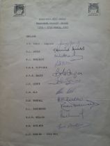 CRICKET 1977 AUTOGRAPH SHEET OF THE ENGLAND TEAM THAT PLAYED AUSTRALIA IN THE CENTENARY TEST