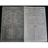 1947-48 ASTON VILLA V PORTSMOUTH & VILLA RESERVES V CHESTERFIELD RESERVES