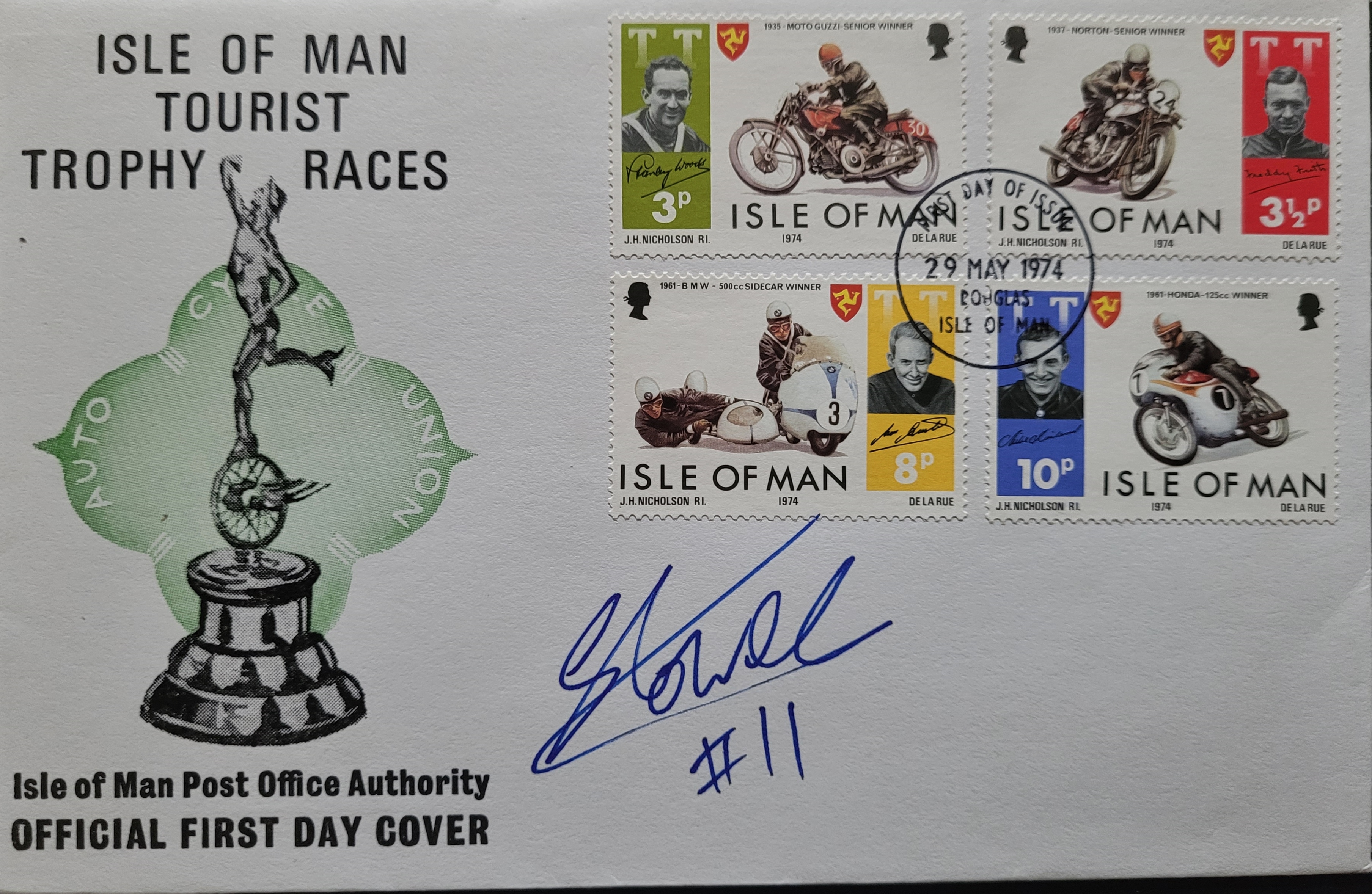 MOTORCYCLE RACING - ISLE OF MAN TT POSTAL COVER AUTOGRAPHED BY SAM LOWES