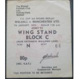 1974-75 WALSALL V MANCHESTER UNITED FA CUP 3RD ROUND REPLAY TICKET
