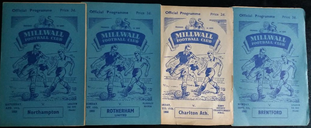 1955-56 MILLWALL HOME PROGRAMMES X 4 INC'S KENT CUP FINAL & FRIENDLY FROM THAT SEASON