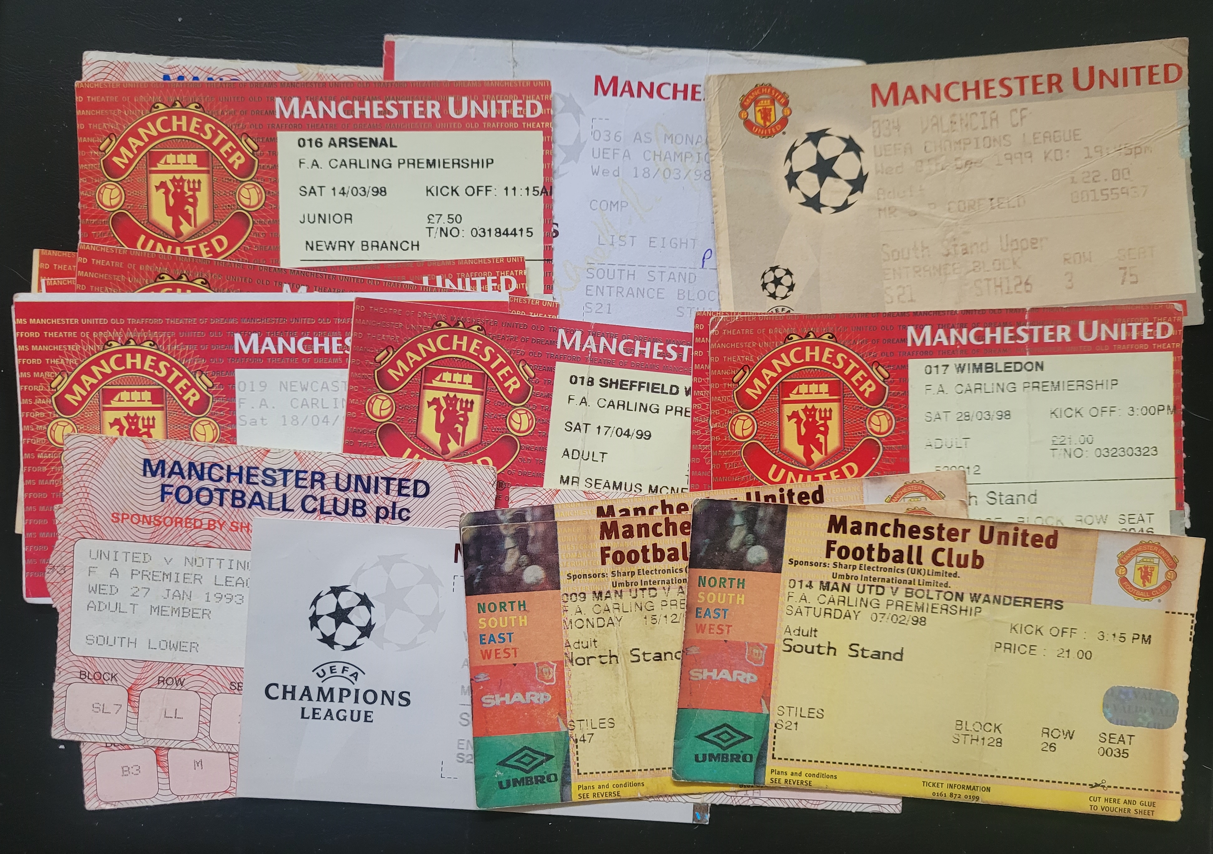 MANCHESTER UNITED 1990'S HOME MATCH TICKETS X 18