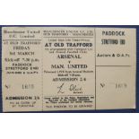 1966-67 ARSENAL V MANCHESTER UNITED BEAM BACK TO OLD TRAFFORD UNUSED TICKET