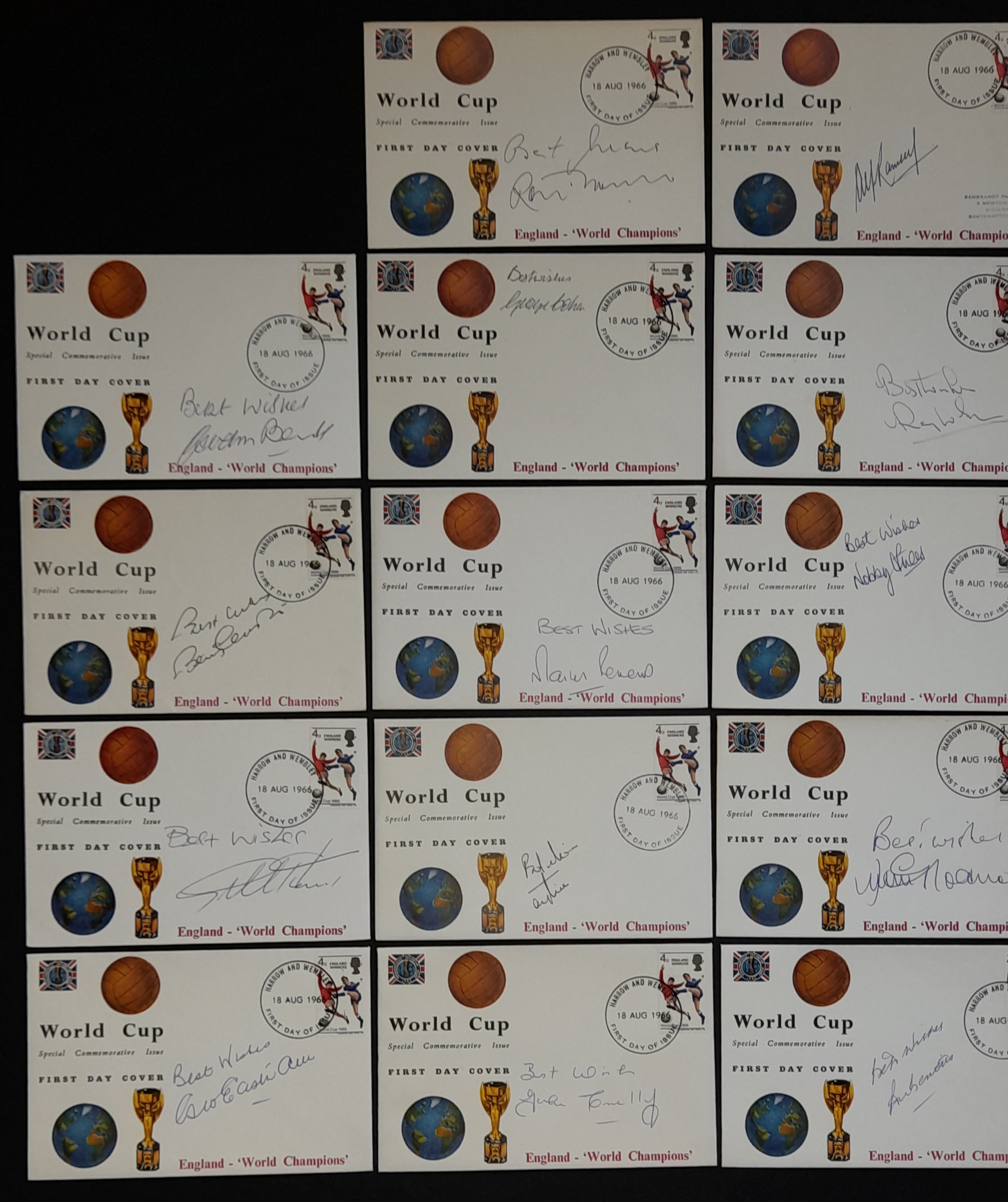 ENGLAND 1966 WORLD CUP WINNERS FULL SET OF 23 AUTOGRAPHED REMBRANDT POSTAL COVERS - Bild 3 aus 4