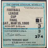 1980 LEAGUE CUP FINAL NOTTINGHAM FOREST V WOLVERHAMPTON WANDERERS TICKET