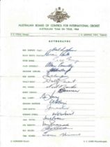 CRICKET 1964 AUSTRALIA TOURING TEAM SIGNED OFFICIAL AUTOGRAPH SHEET