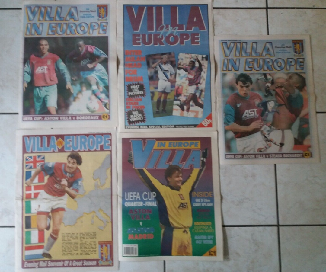 ASTON VILLA NEWSPAPERS COVERING EUROPEAN GAMES X 5