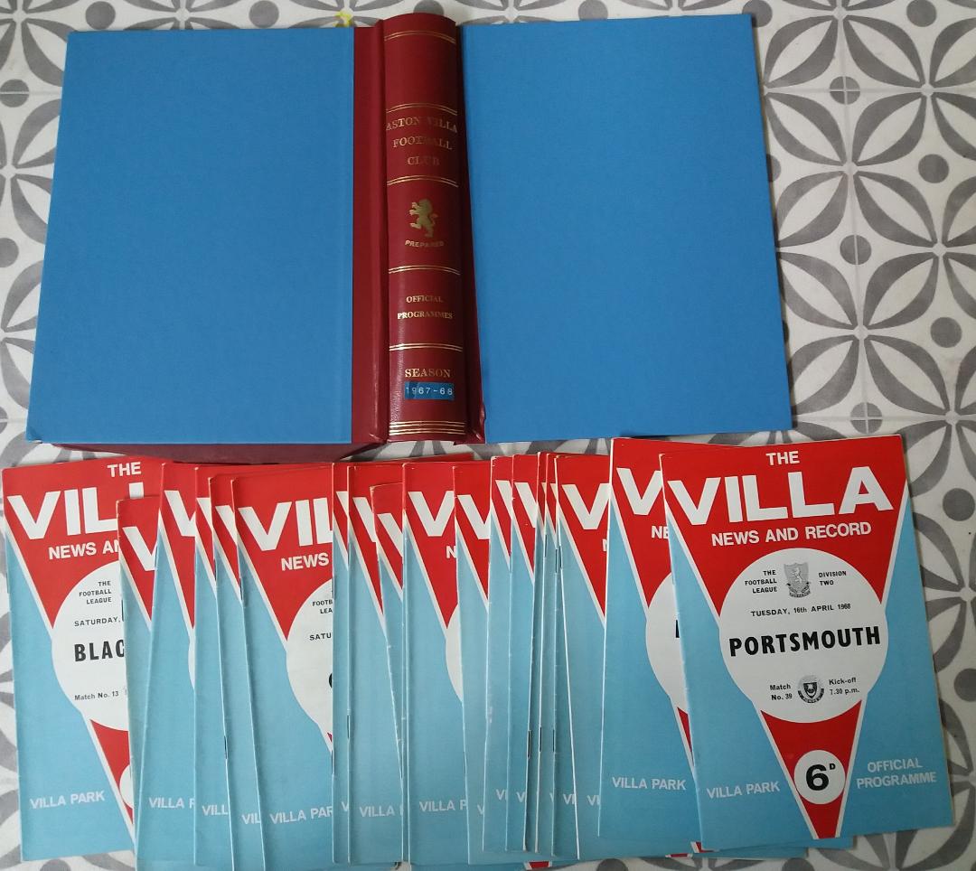 1967-68 ASTON VILLA HOME PROGRAMMES X 22 & OFFICIAL PROGRAMME BINDER